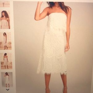 Lulu’s Delia White Lace Strapless Midi Dress size Small US 2-4 per LuLu sz chart